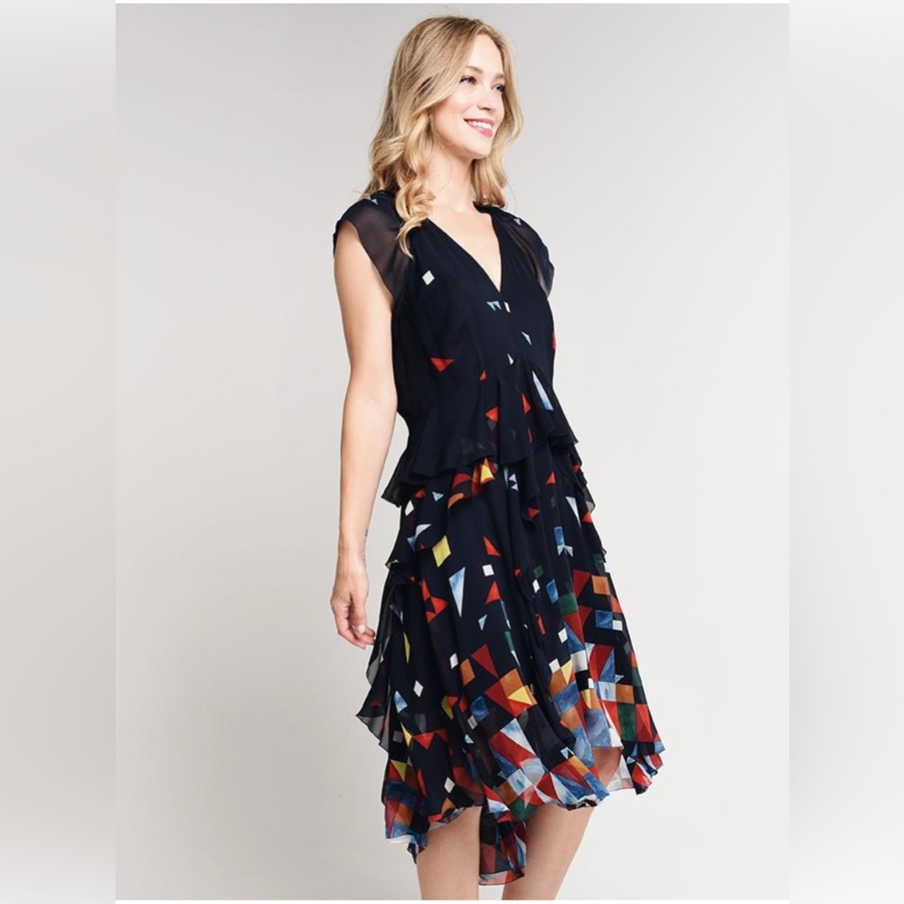 Joie Blue and Red Tiered Ruffled Wrap Dress